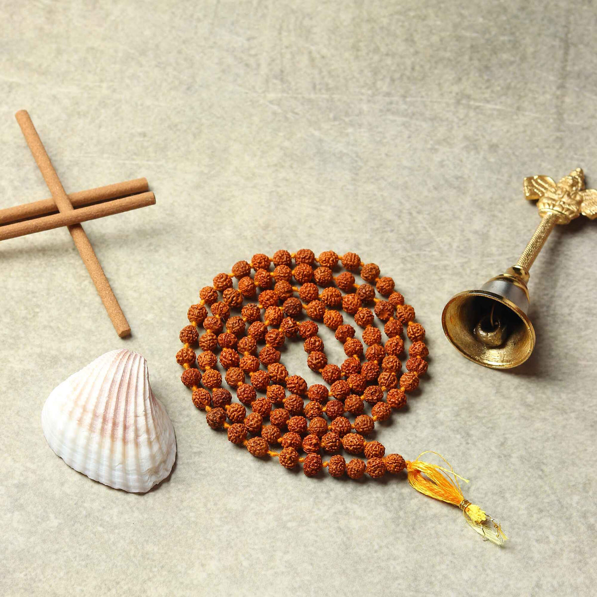 108-Bead Rudraksha Mala, a spiritual tool for Hindu meditation practices.