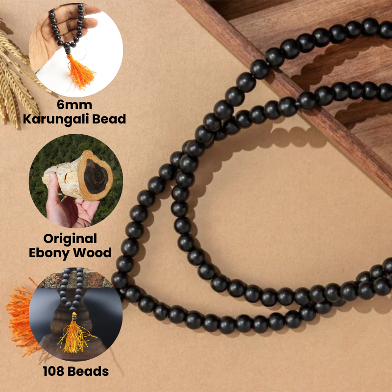 Original Karungali Malai 108-Beads Ebony Wood with Govt. Certified