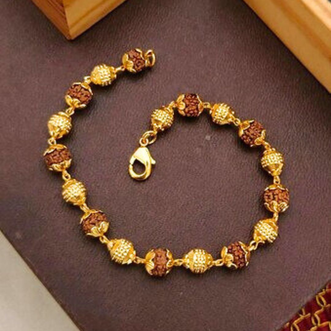 Gold Plated Rudraksha Unisex Bracelet