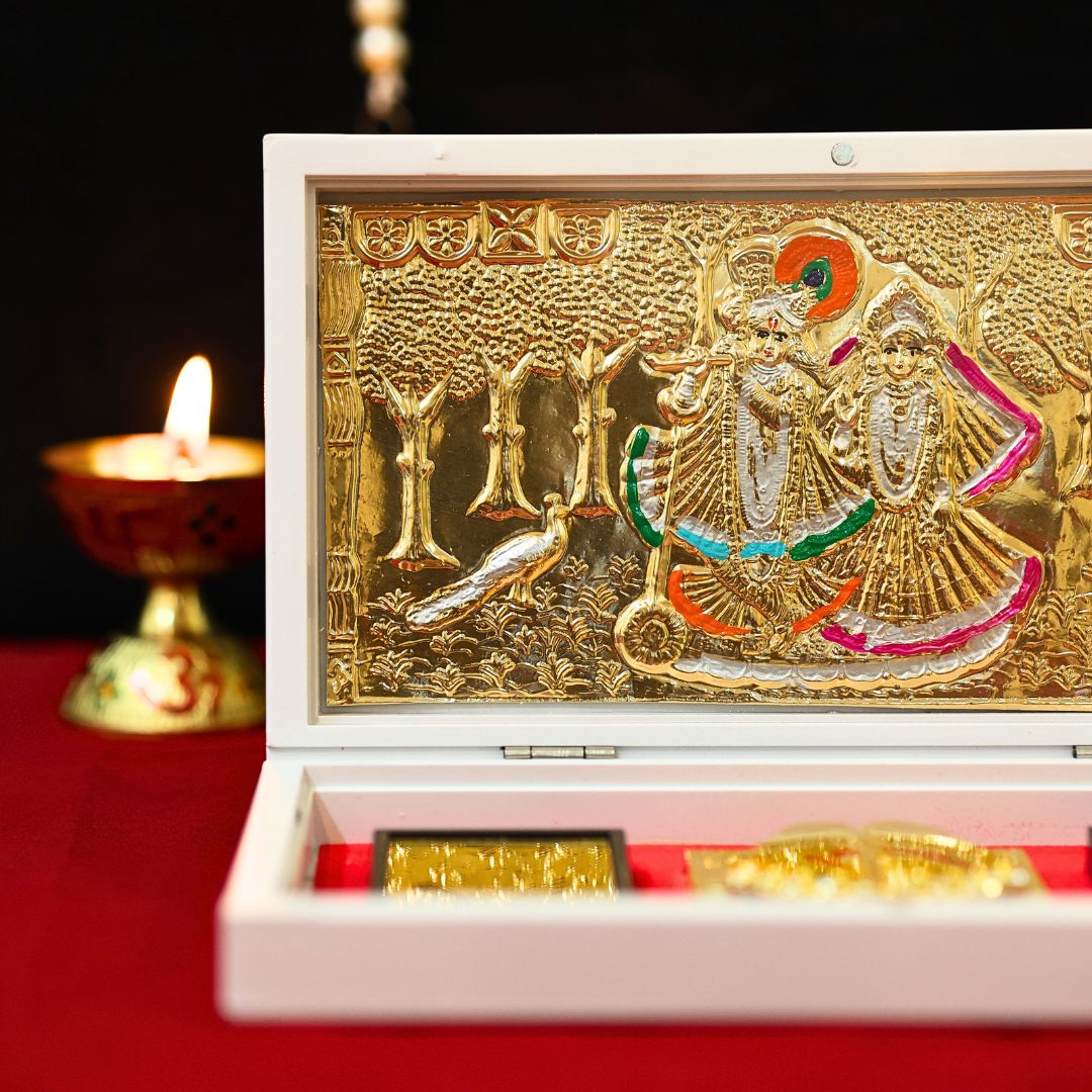 Divine Radha Krishna Pocket temple- Gold & Silver platted