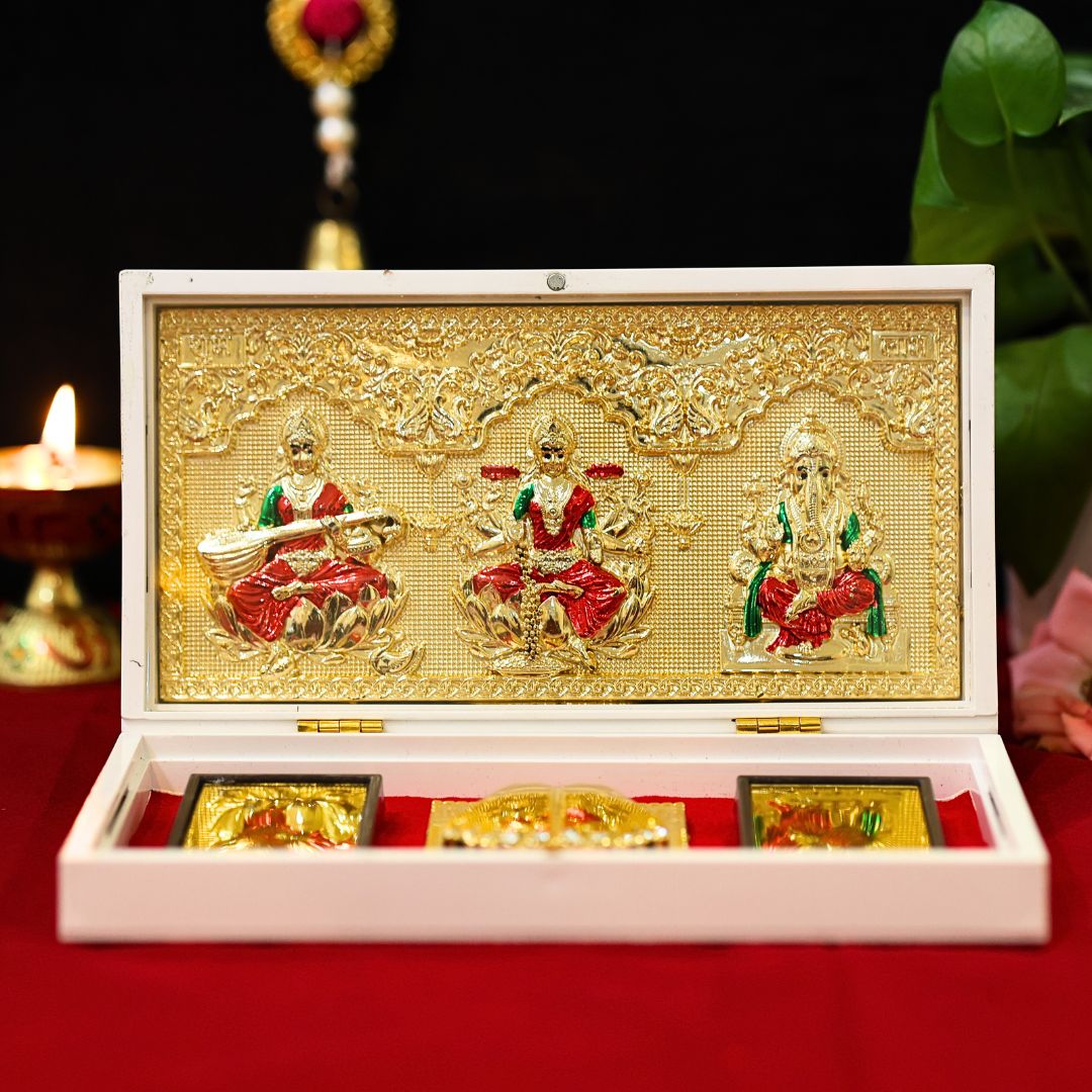 Ganesh Lakshmi Saraswati Pocket Temple - Gold Platted