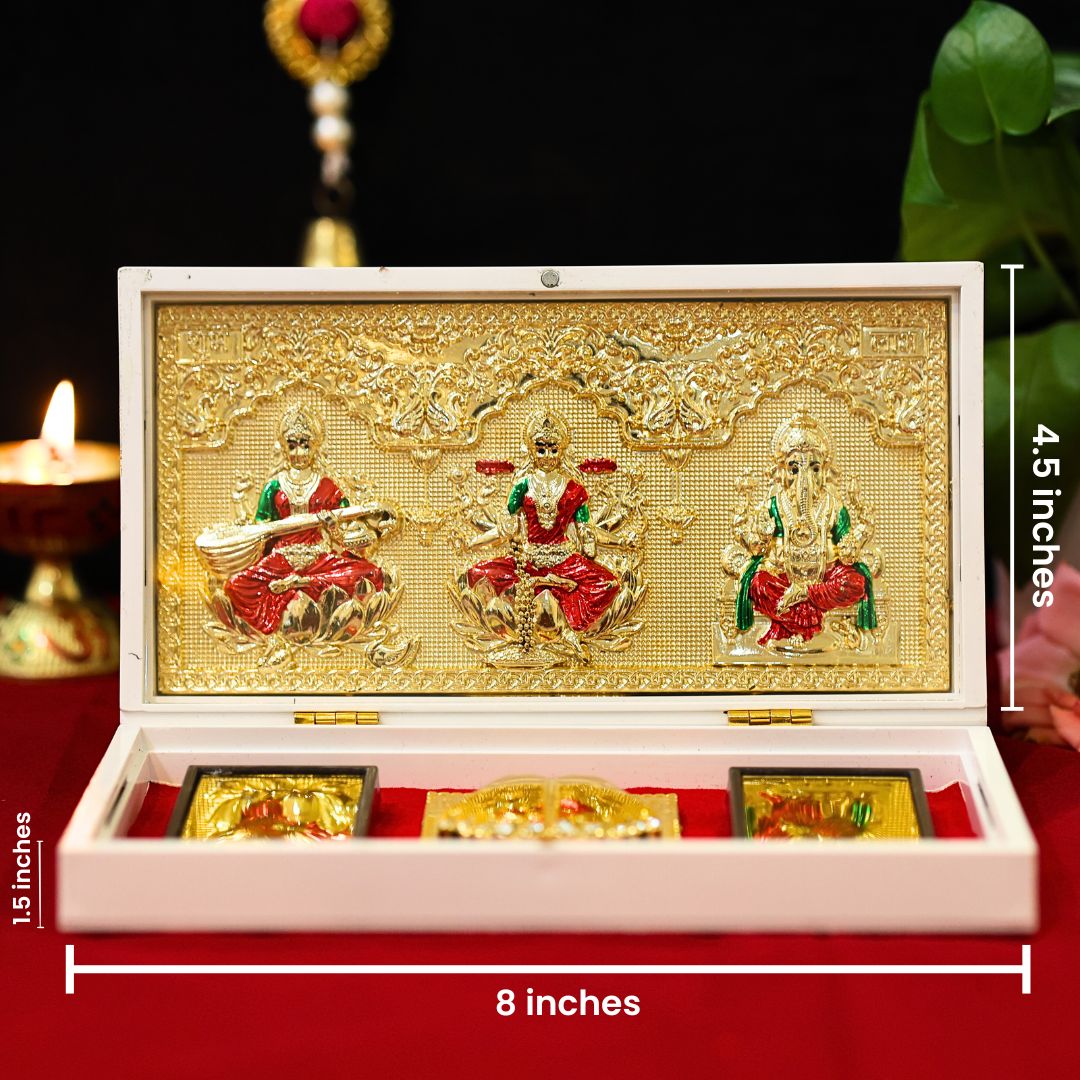 Ganesh Lakshmi Saraswati Pocket Temple - Gold Platted