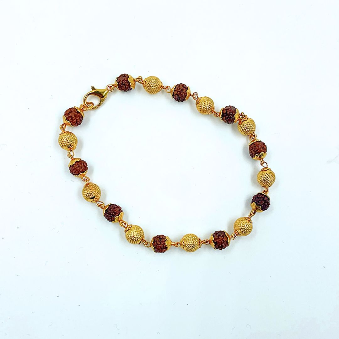 Gold Plated Rudraksha Unisex Bracelet