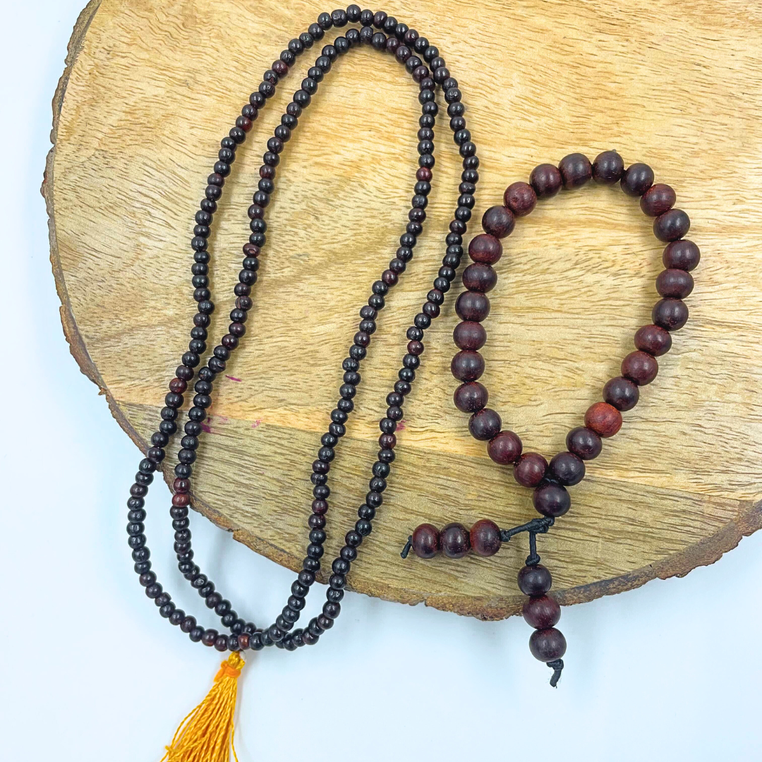 Original Red wood Mala and Bracelet Combo