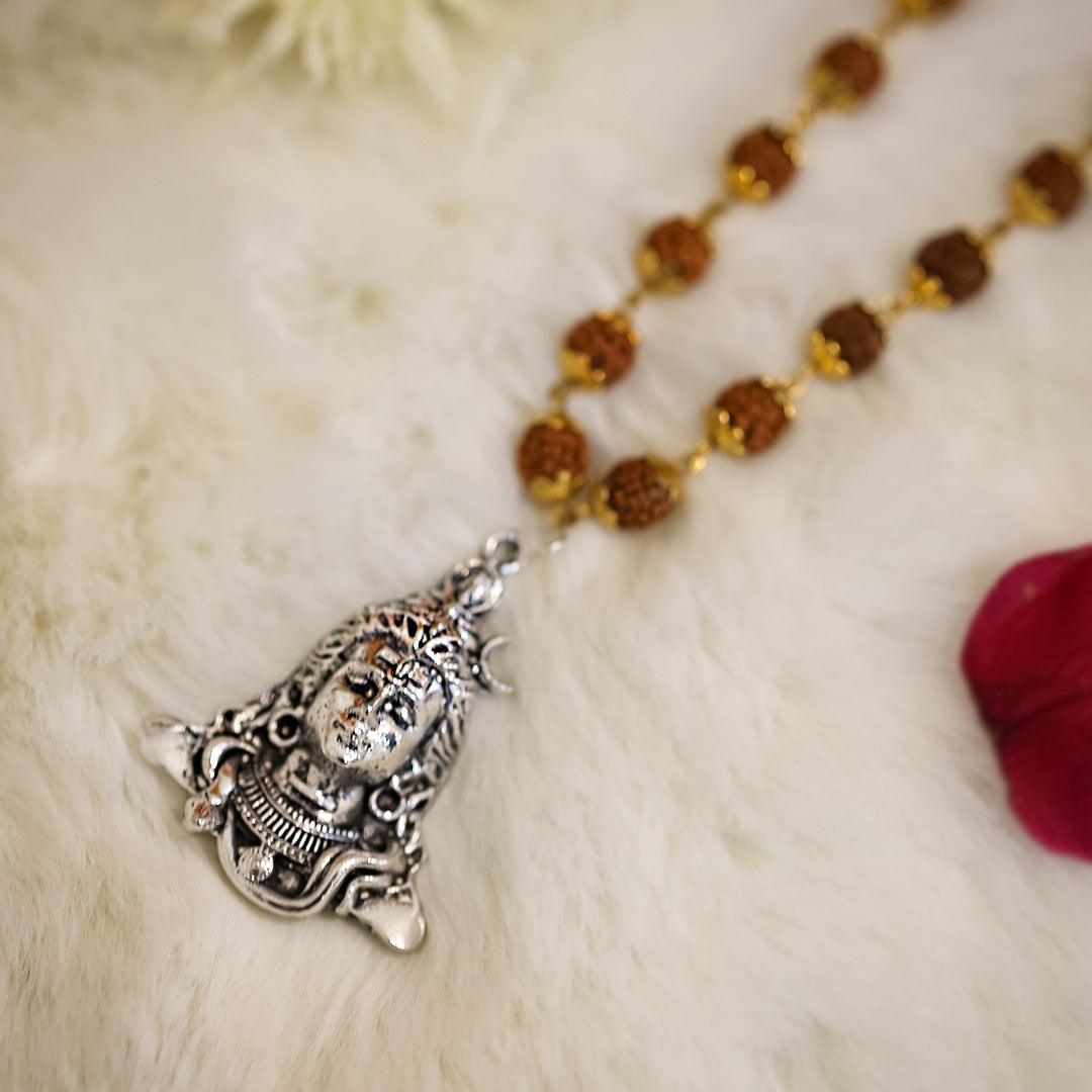 Gold-Plated Shiva Adi Yogi Rudraksha Necklace