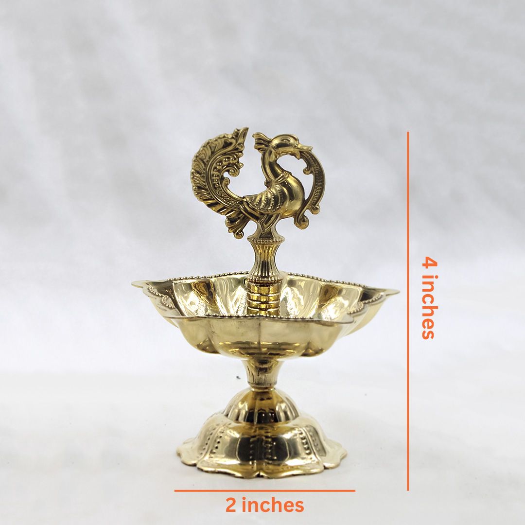 Seven Wicks Peacock Oil Brass Lamp