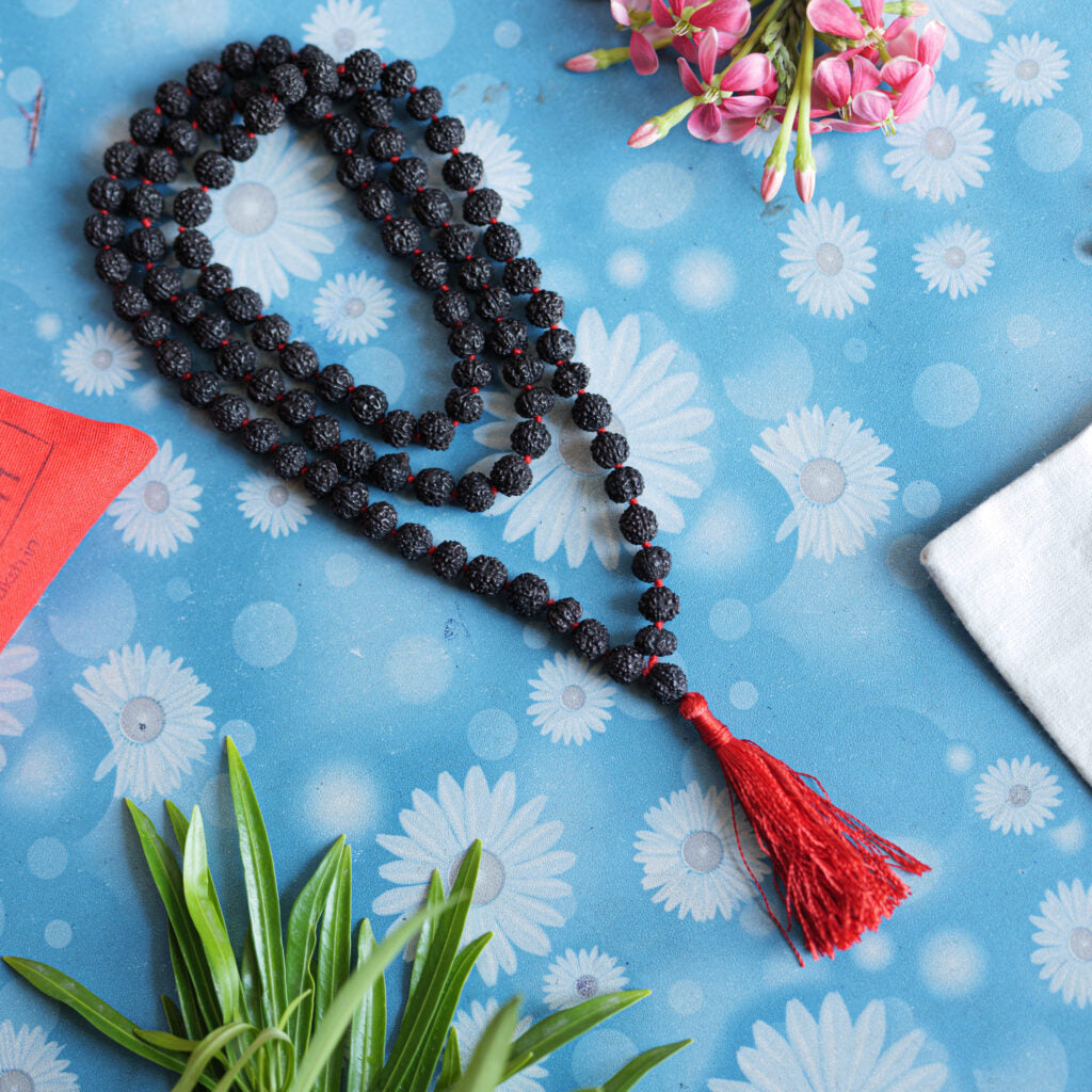 Dalai Lama Mala - outlet 108 5 Mukhi Java Rudraksha Mala with Dalai Lama Pendant