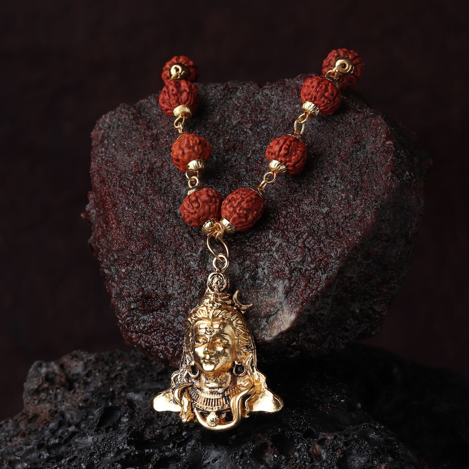 Gold-Plated Shiva Adi Yogi Rudraksha Necklace