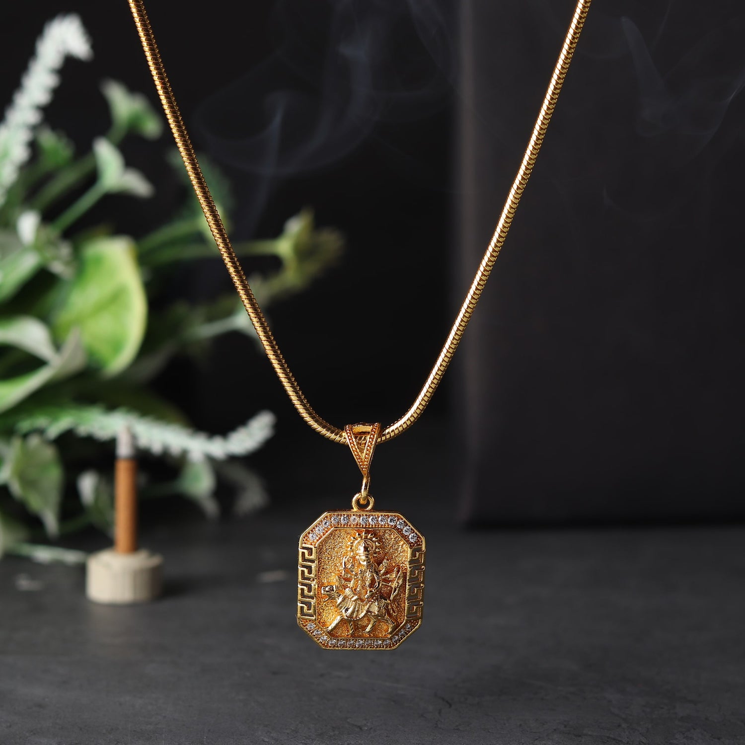 Gold Plated Maa Durga Pendant With Chain