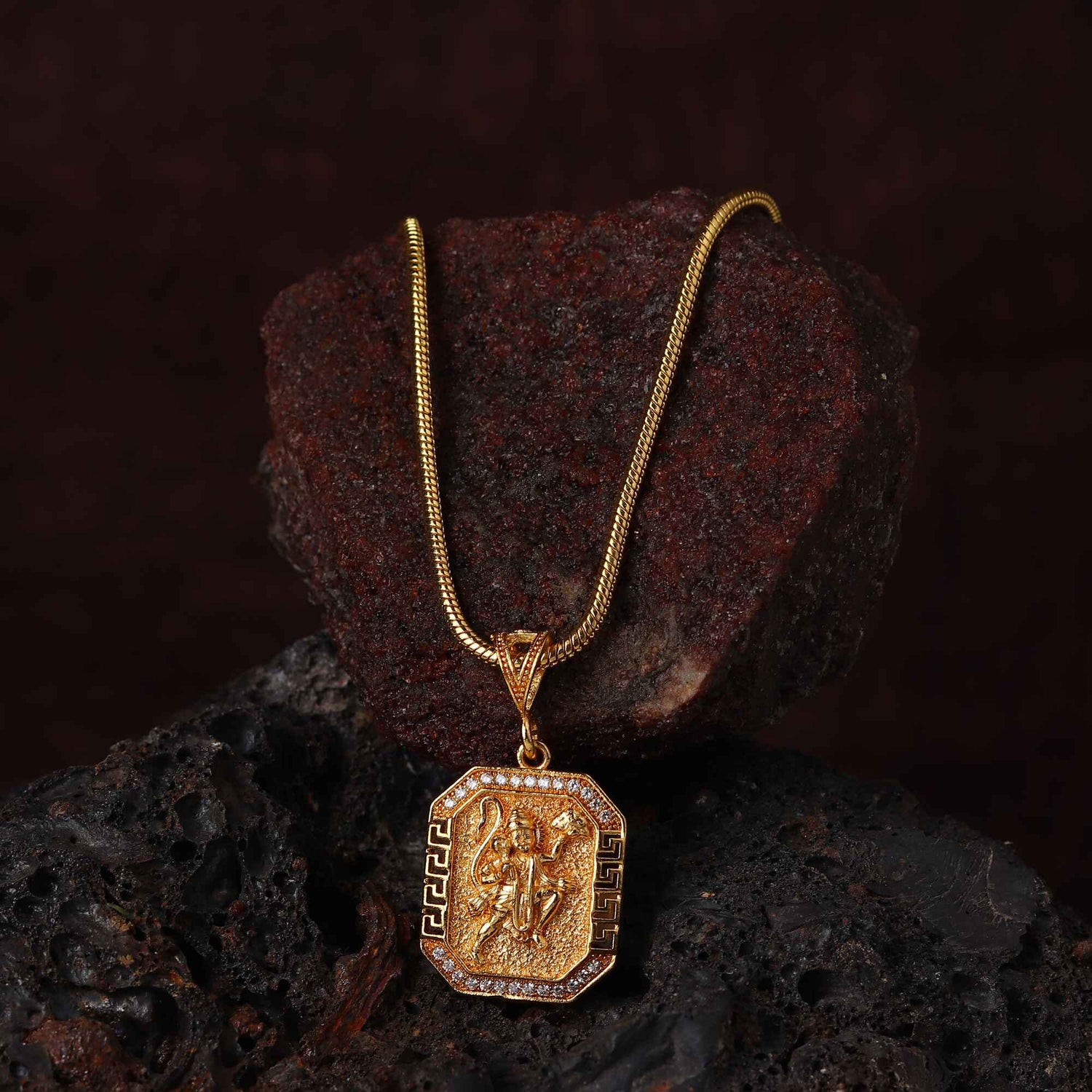 Shiny gold chain necklace with Hanuman charm