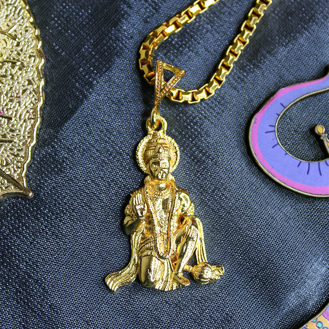 Gold Plated Lord Hanuman Sitting Pendant