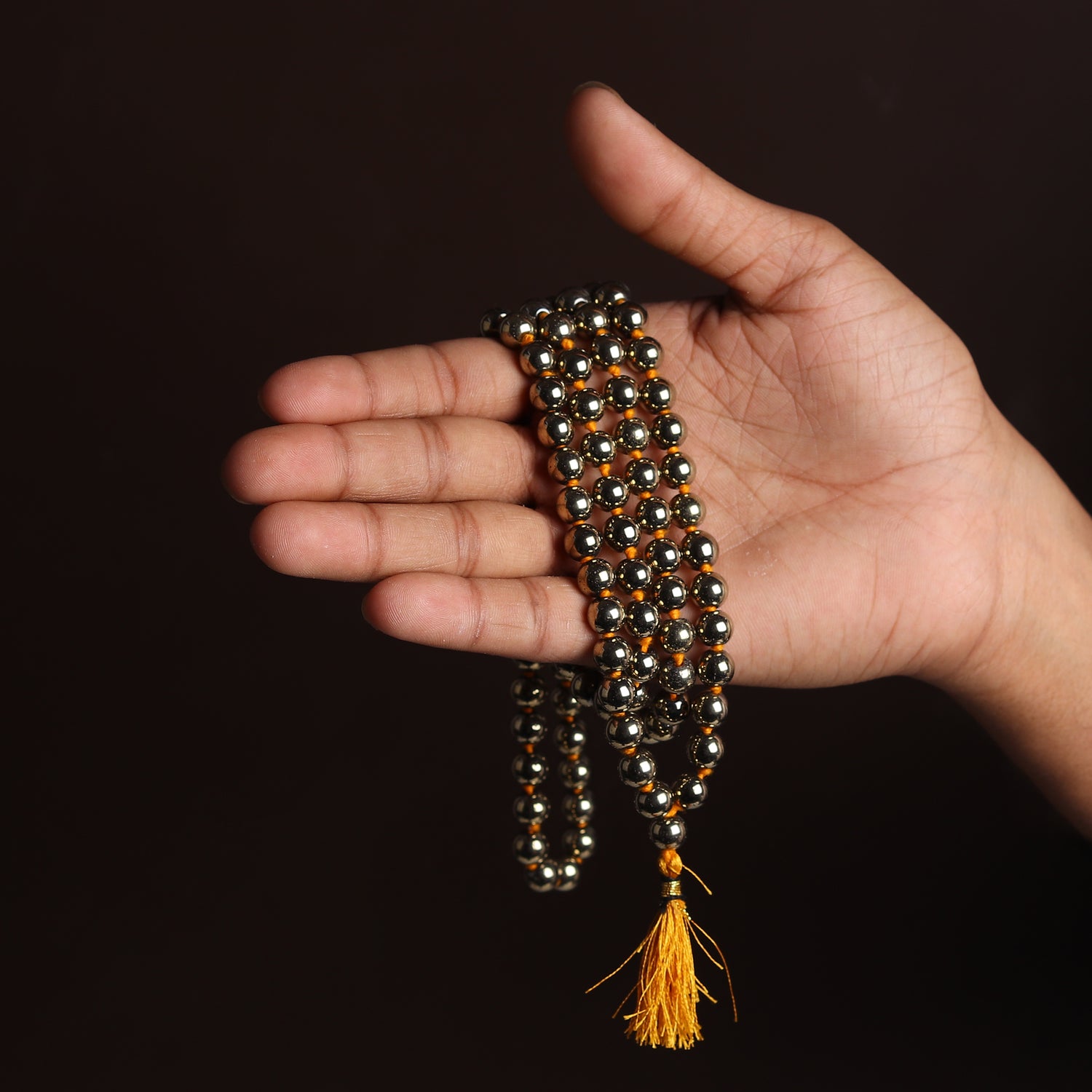 Golden Pyrite Stone Necklace 108 Beads Mala