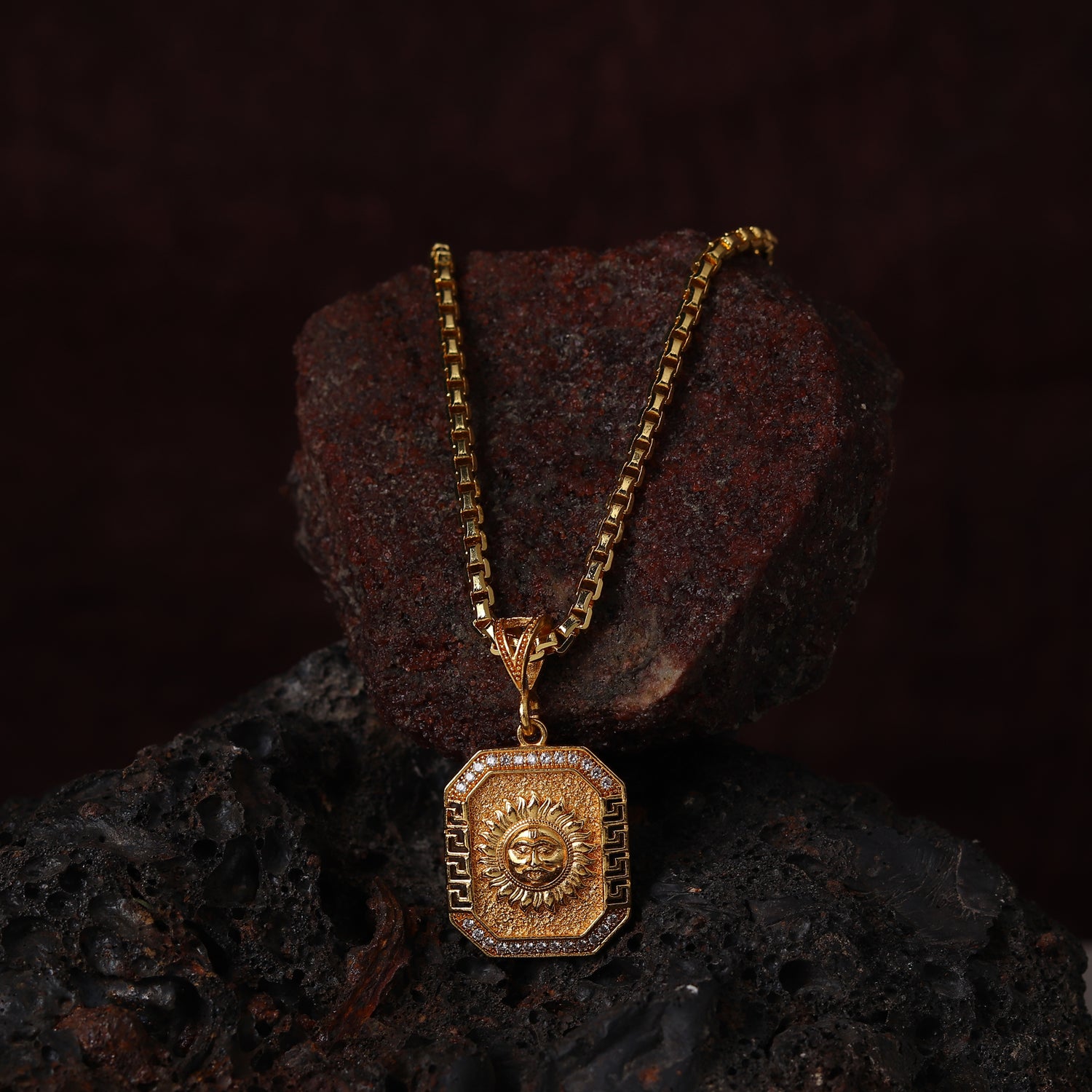 Gold Plated Suraj Mukhi Pendant with Chain Necklace