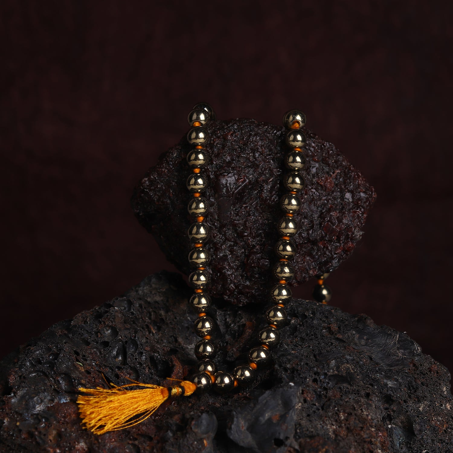 Golden Pyrite Stone Necklace 108 Beads Mala