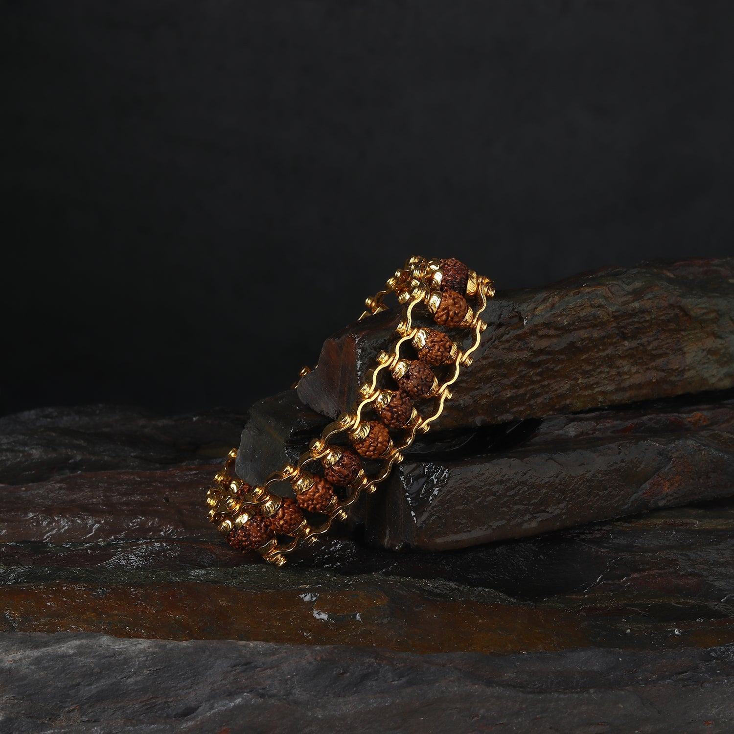 Gold Plated Premium Rudraksha Chain Bracelet