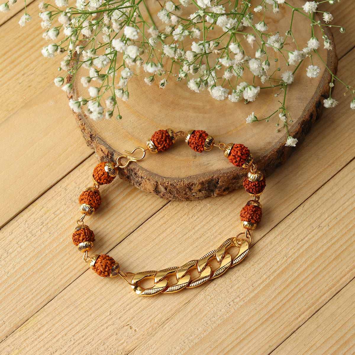 Gold plated Rudraksha chain bracelet