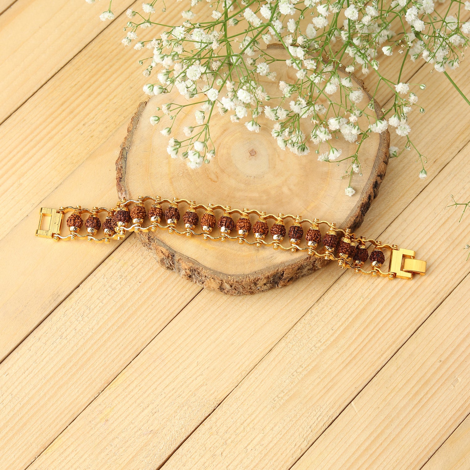 Gold Plated Premium Rudraksha Chain Bracelet