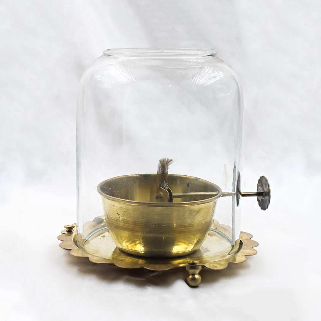 Brass Akhand Jyot Oil Diya with Boro-Silicate Glass