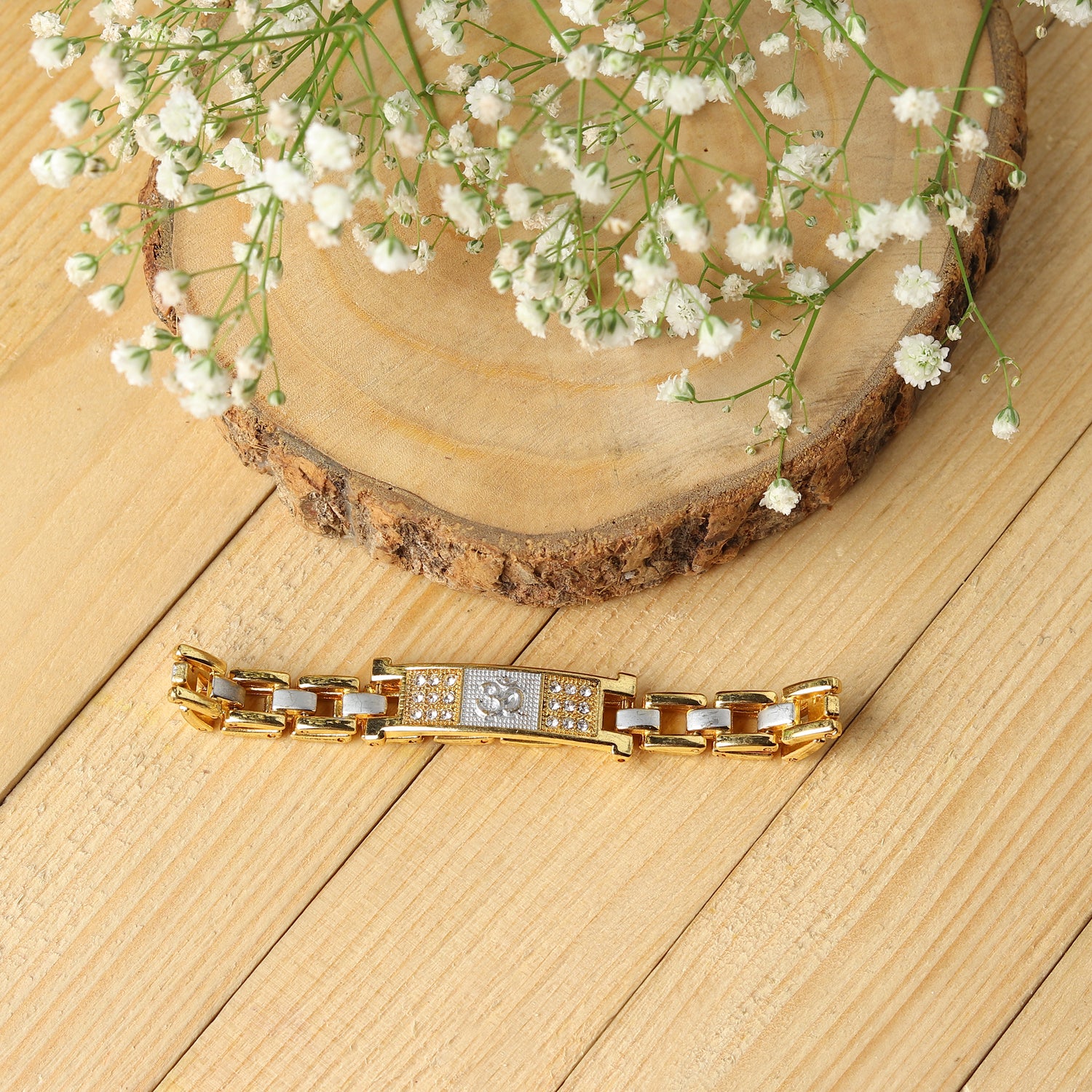 Gold Plated Duotone Om Serenity Bracelet