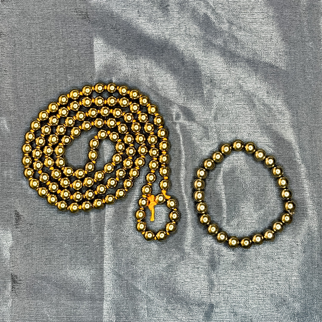 Golden Pyrite Stone Necklace 108 Beads Mala & Bracelet