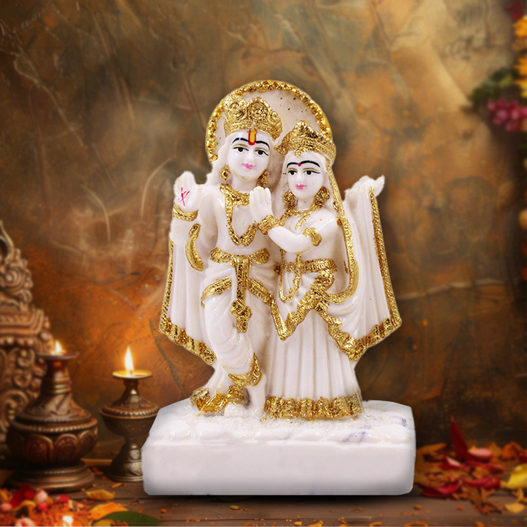 Lord Krishna and Radha Divine Idol - Marble Finish