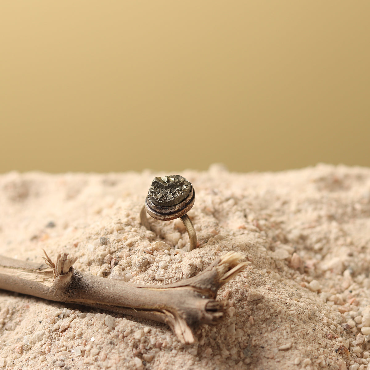 Raw Pyrite Stone Adjustable Ring with a rustic and natural gemstone