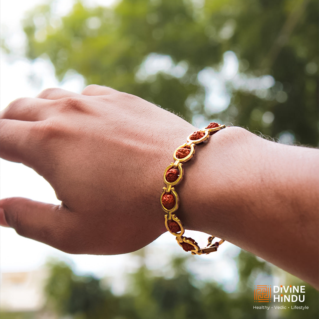 Gold Plated Round Rudraksha Bracelet