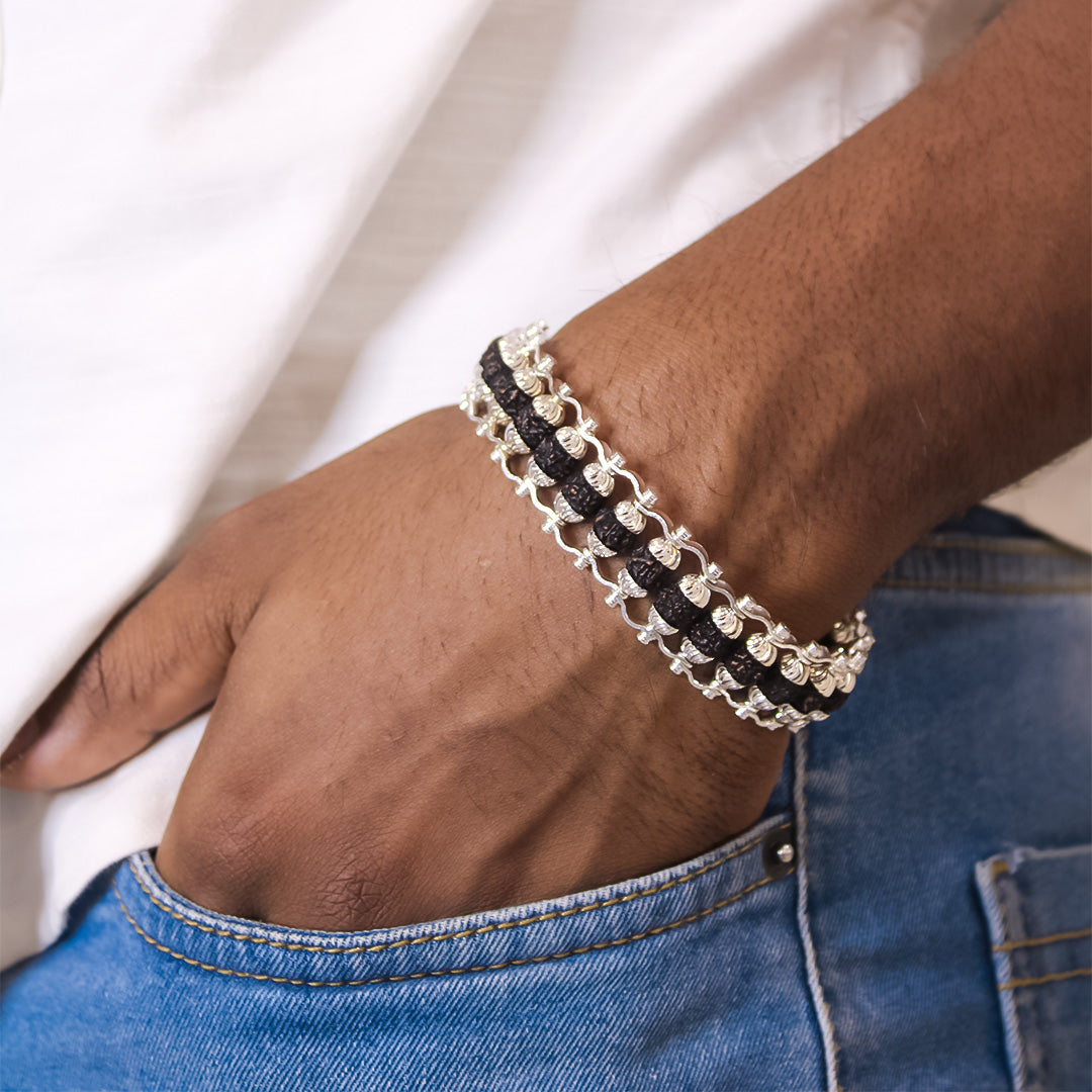 Silver Plated Premium Rudraksha Chain Bracelet