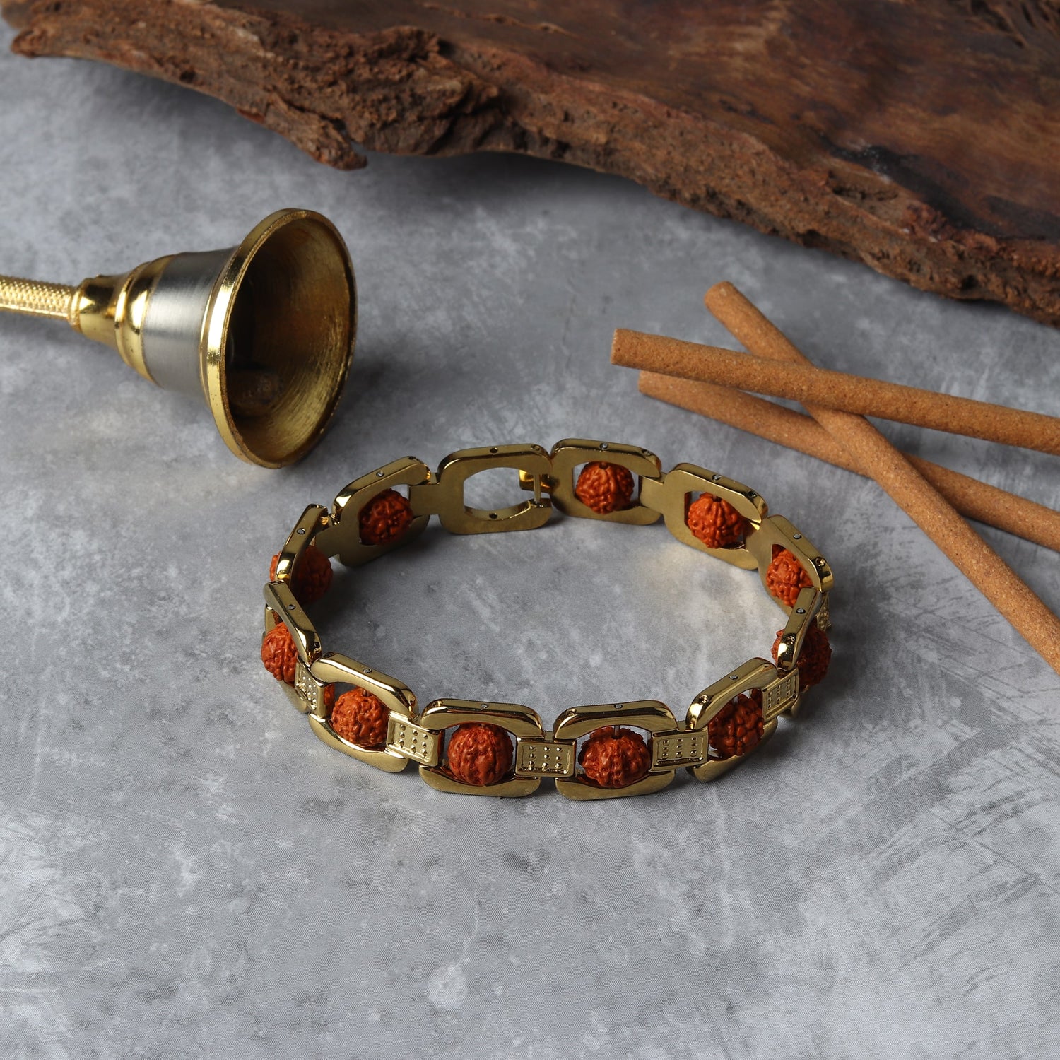 Square Gold Plated Rudraksha Bracelet