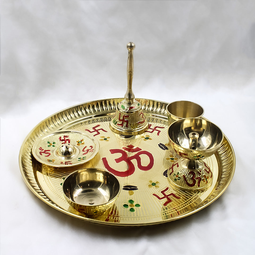 Antique Gold Brass Pooja Thaal (Set of 5)