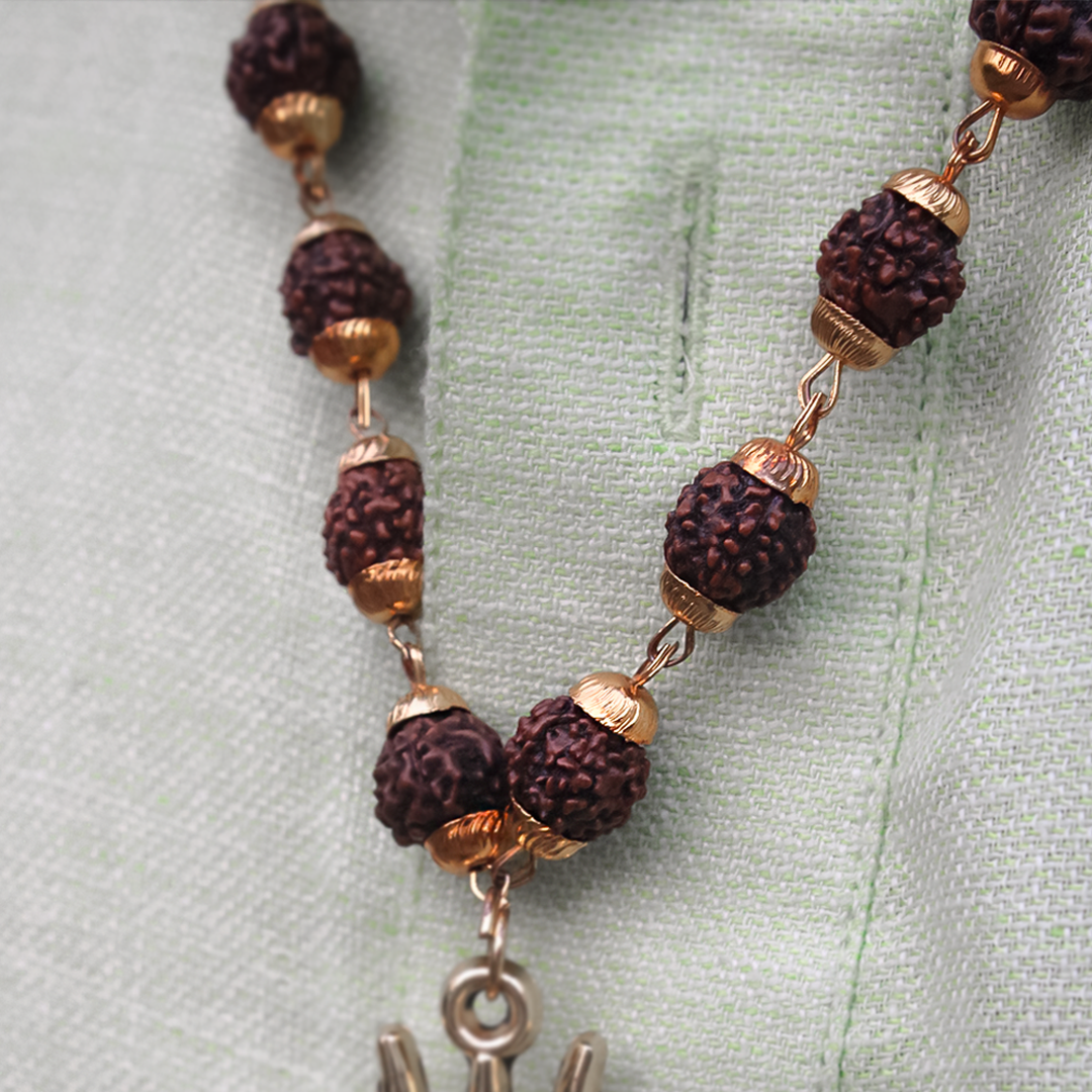 Gold Plated Rudraksha OM Shiva Trishool Necklace