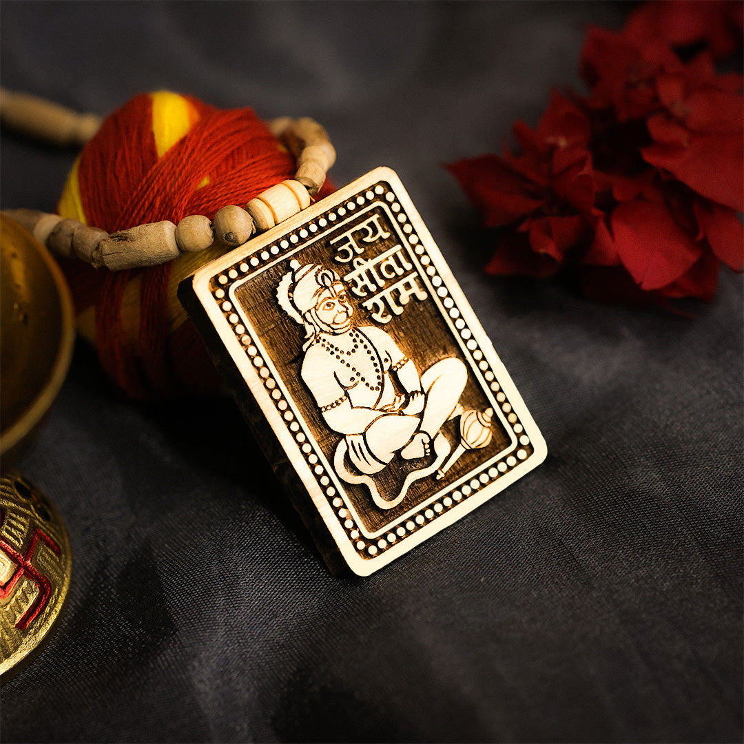 Jai Sita Ram Square with Hanuman Necklace | Tulsi Kanthi Round Beads Mala