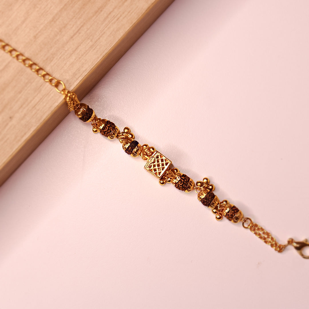 Divine Hindu Elegant Gold-Plated Cubio Rudraksha Bracelet for Women