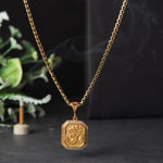 Sparkling diamond studded OM pendant necklace in gold plating