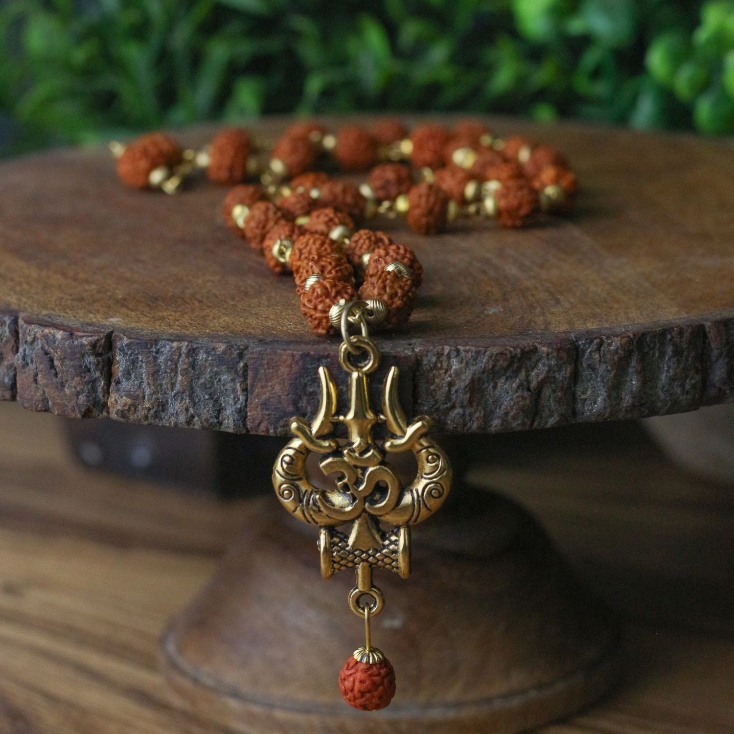 Gold Plated Rudraksha OM Shiva Trishool Necklace 