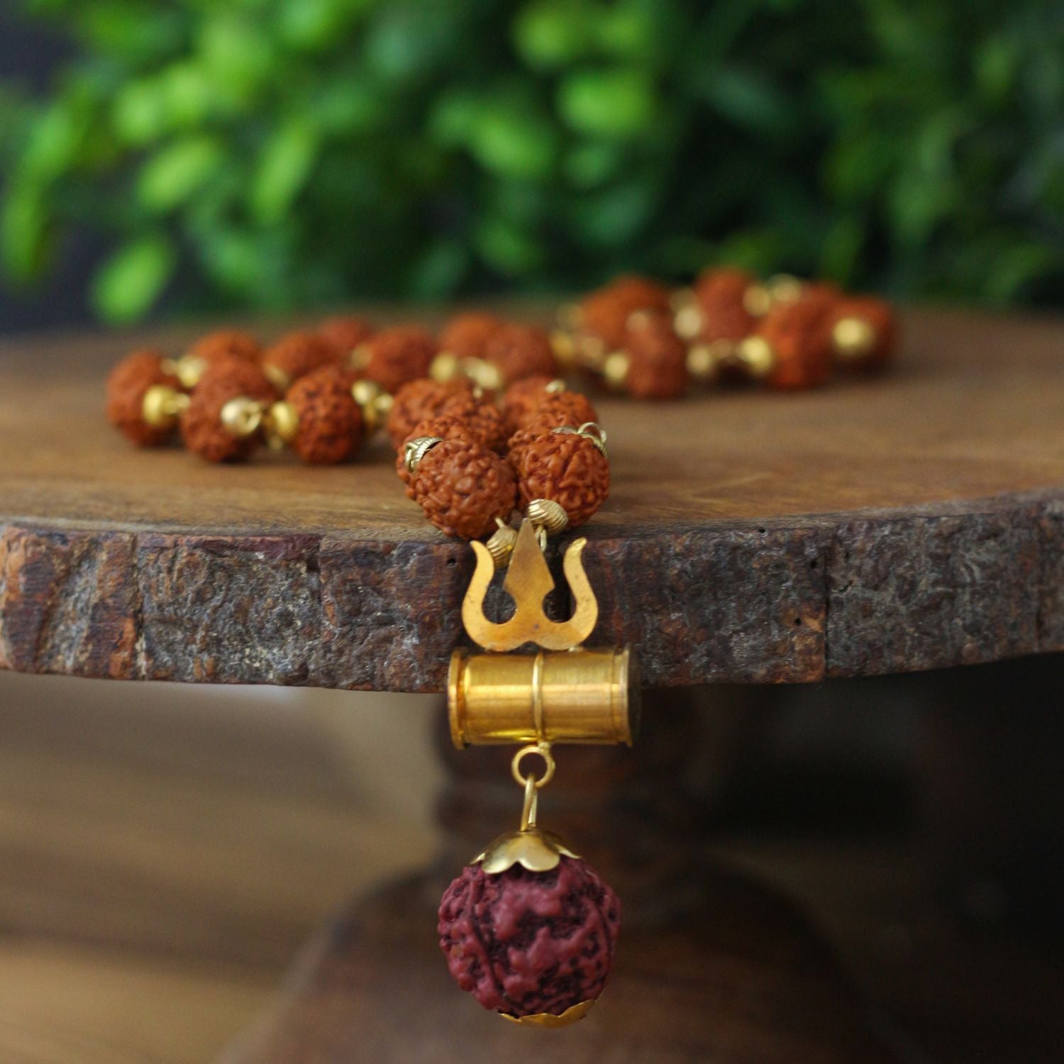 Gold-Plated Rudraksha Shiva Damroo Trishool Necklace