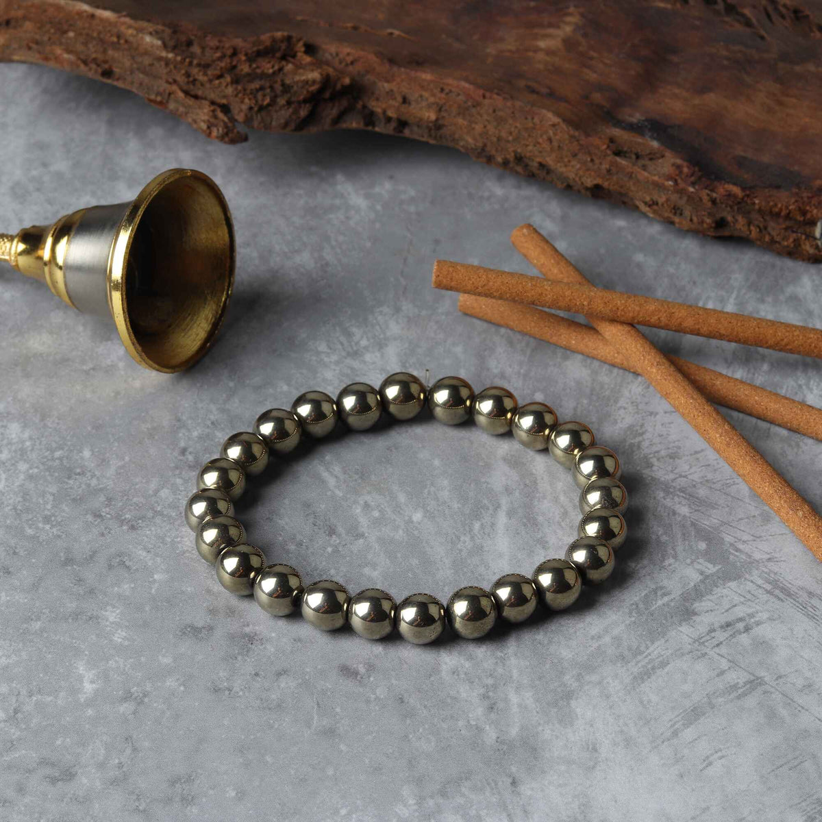 Wearing a Golden Pyrite Stone Bracelet 