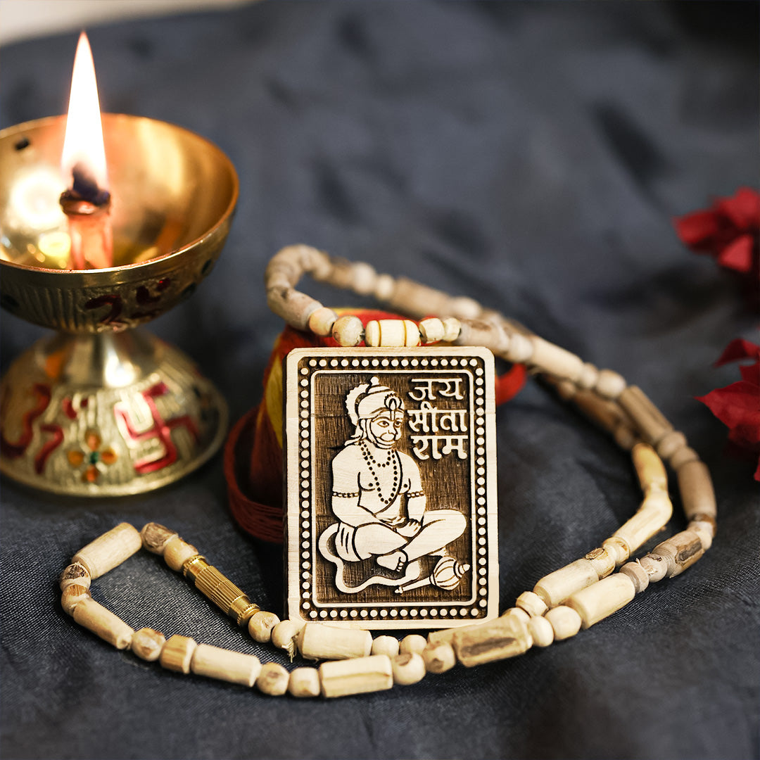 Jai Sita Ram Square with Hanuman Necklace | Tulsi Kanthi Round Beads Mala