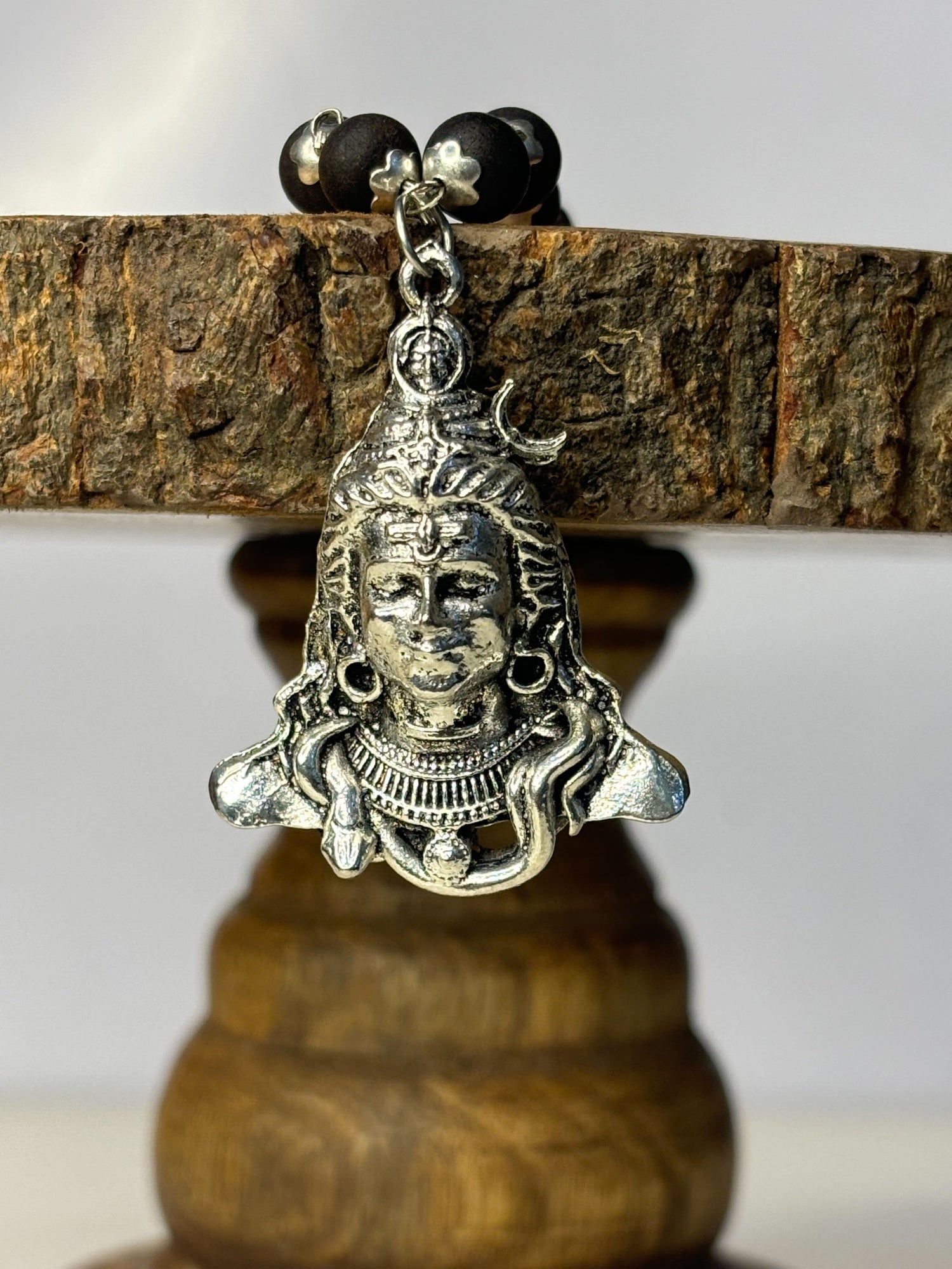 Shiv Pendant Karungali Malai Silver Necklace with Govt. Certification