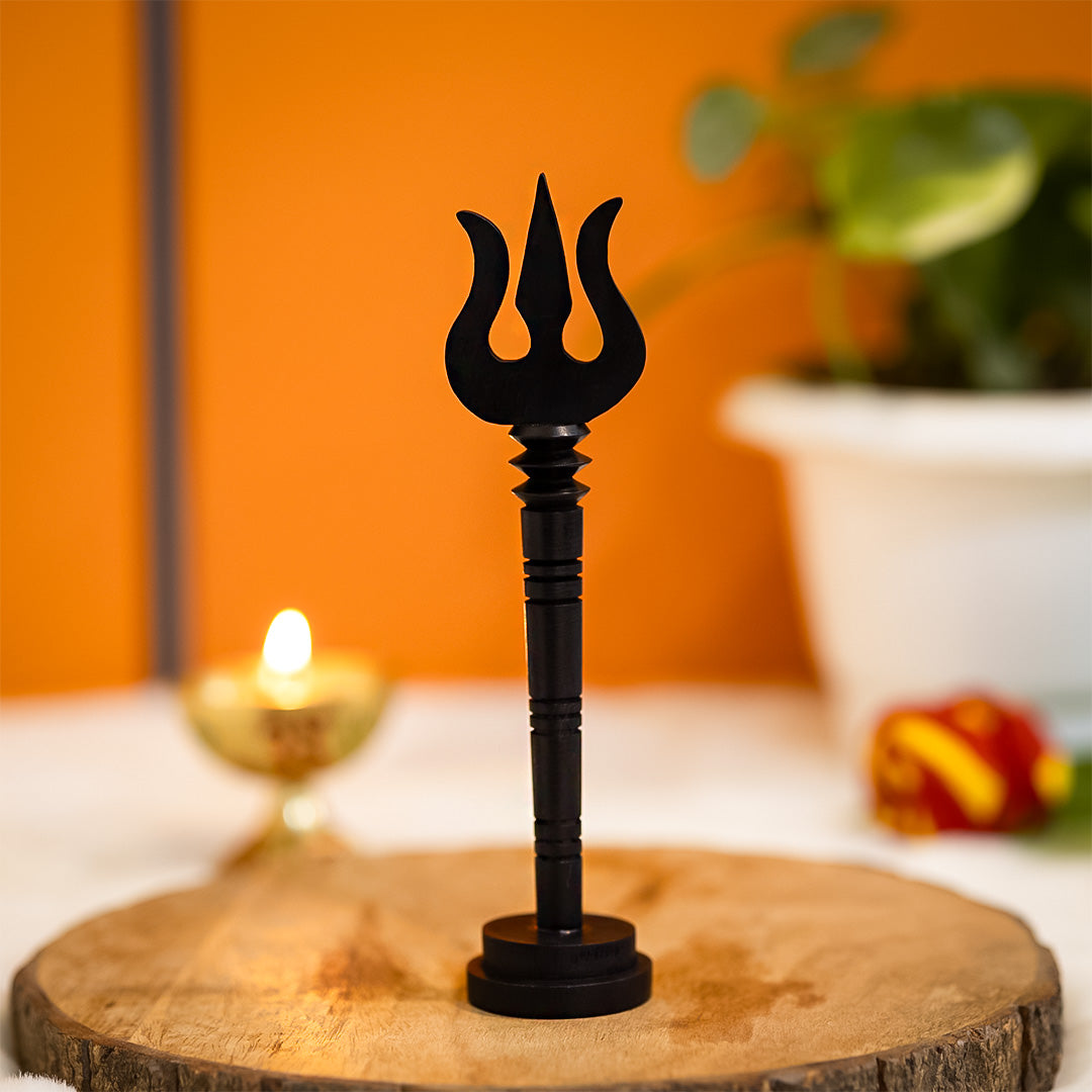 Medium-sized Karungali Shiva Trishool with Base handcrafted from natural ebony wood, ideal for meditation and rituals.