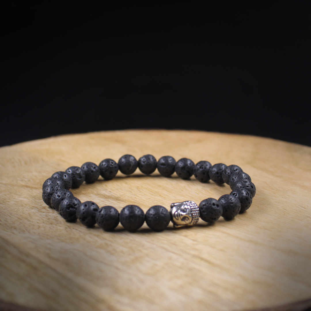 Wearing a Lava Stone Buddha Healing Bracelet 