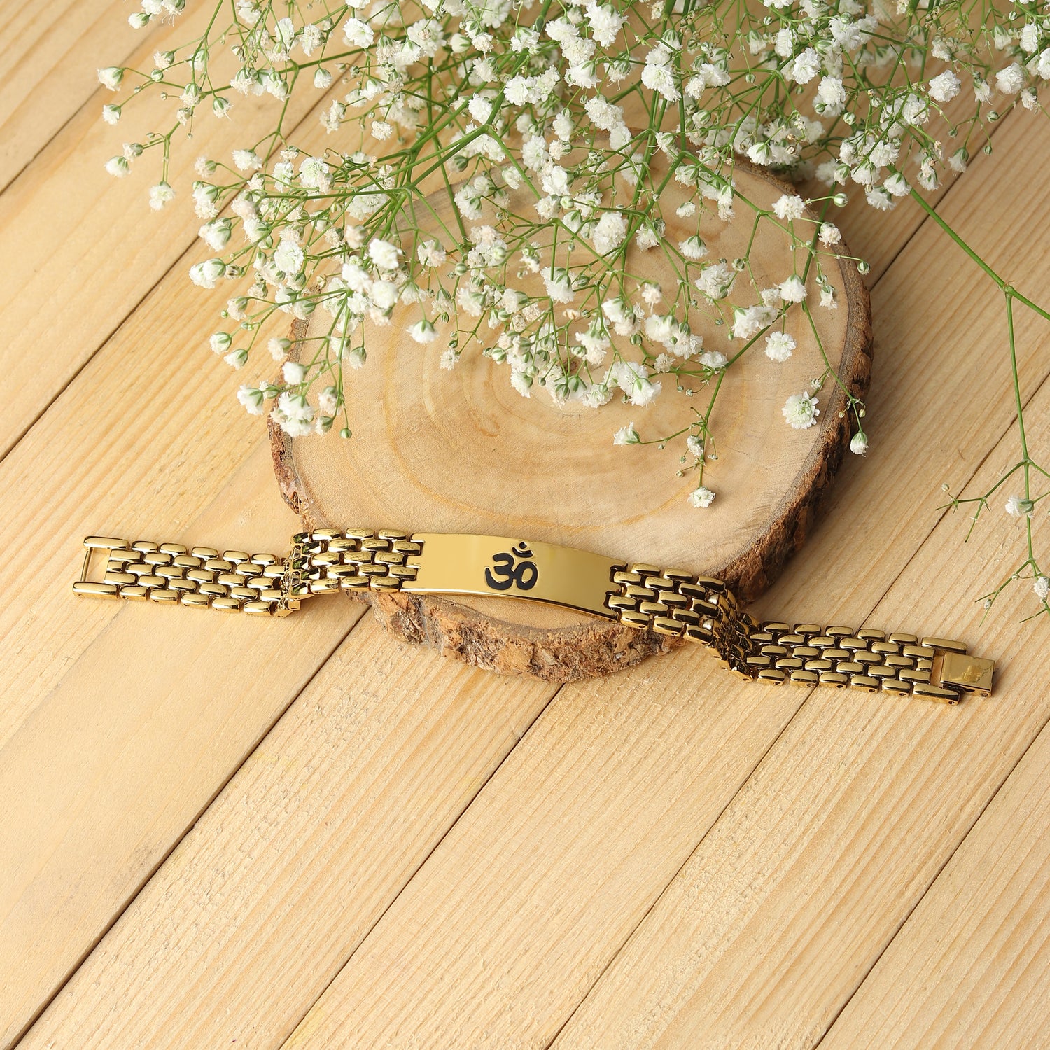 Gold Plated Om Grid Bracelet