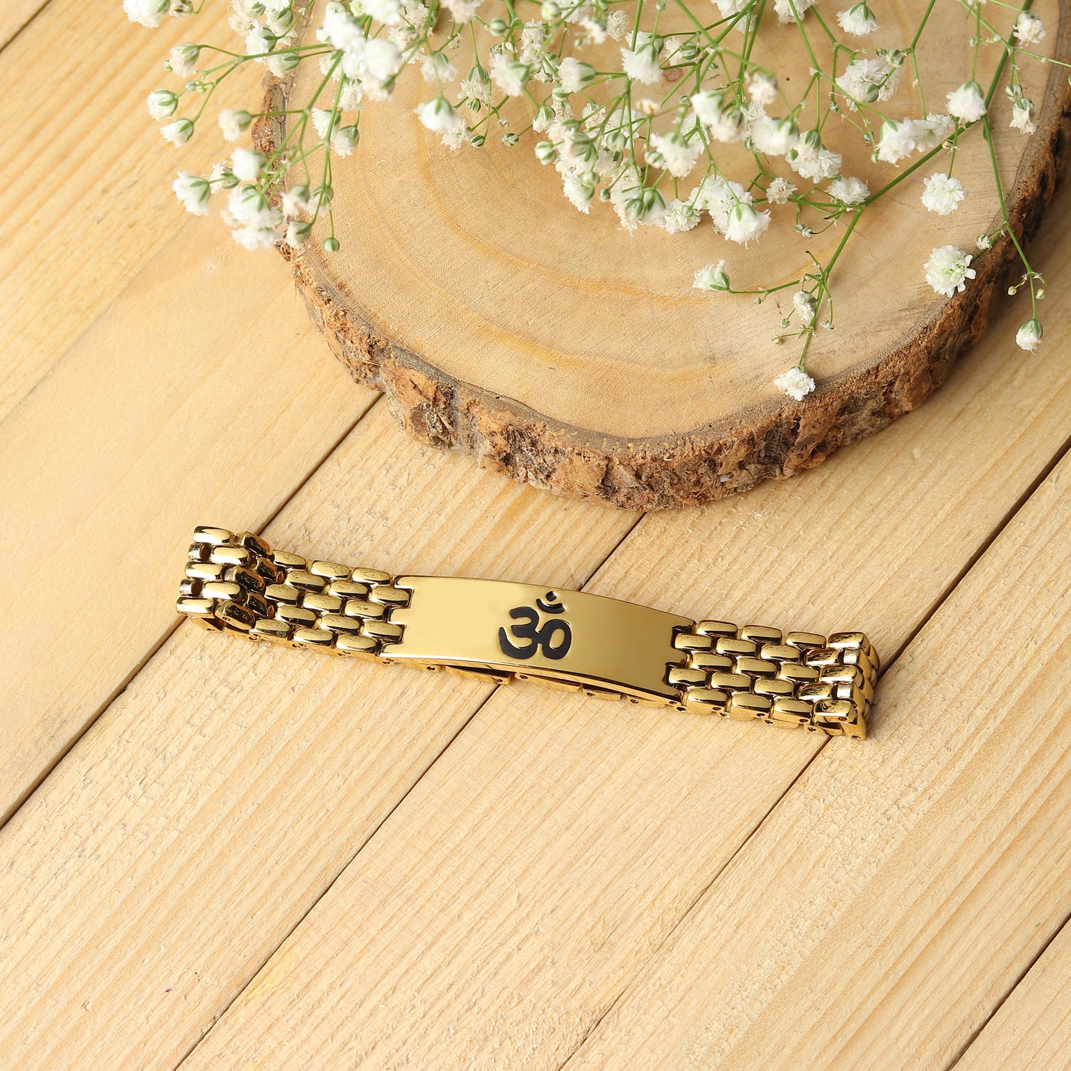 Gold Plated Om Grid Bracelet