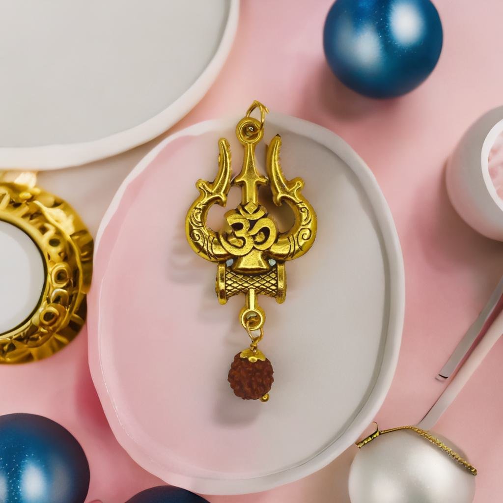 Gold Plated OM Shiva Trishool Pendent