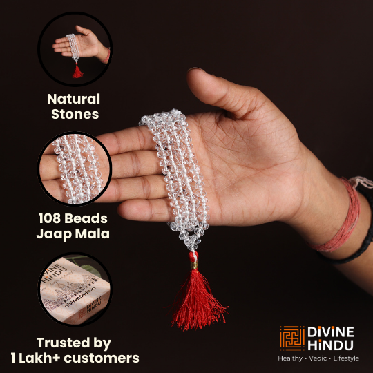 Benefits of Sphatik Mala (Diamond Cut) showcasing 108 Beads