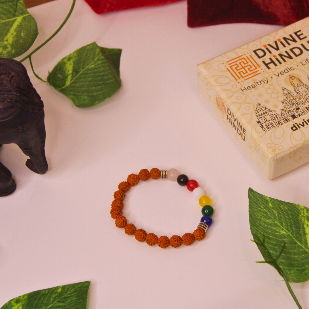 Colorful 7 Chakra Rudraksha Bracelet with Healing Stones